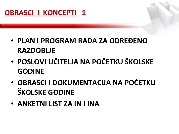 OBRASCI I KONCEPTI 1 • PLAN I PROGRAM RADA ZA ODREĐENO RAZDOBLJE • POSLOVI