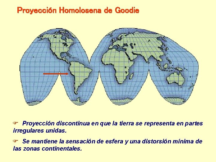 Proyección Homolosena de Goodie Proyección discontinua en que la tierra se representa en partes