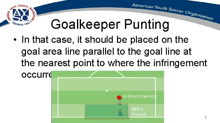 Goalkeeper Punting • In that case, it should be placed on the goal area Goalkeeper Punting • In that case, it should be placed on the goal area