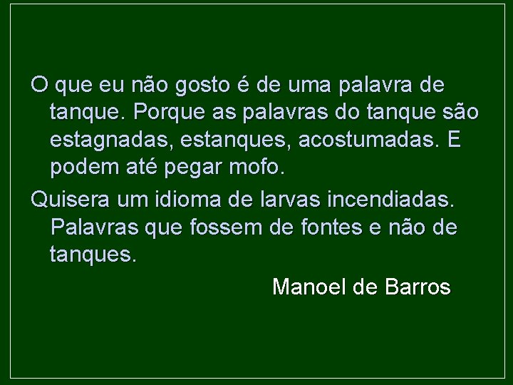 O que eu não gosto é de uma palavra de tanque. Porque as palavras