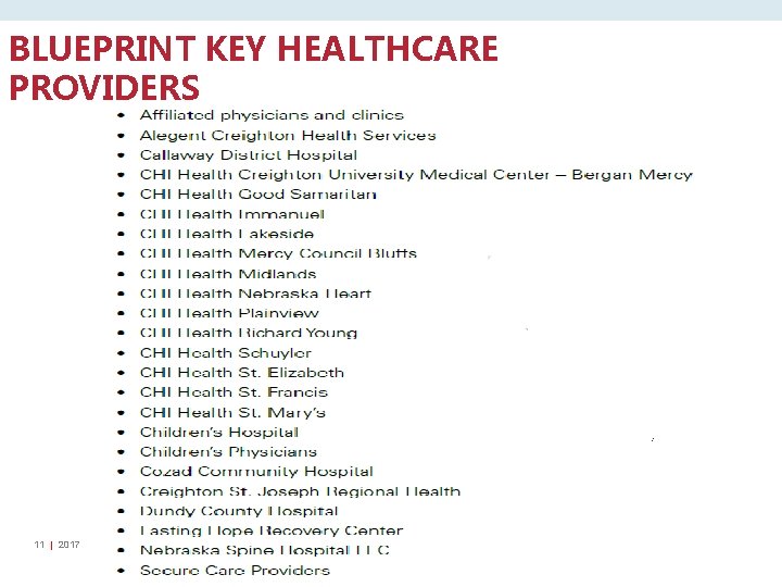 BLUEPRINT KEY HEALTHCARE PROVIDERS 11 | 2017 