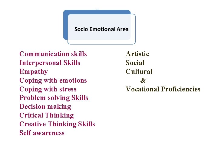 Communication skills Interpersonal Skills Empathy Coping with emotions Coping with stress Problem solving Skills