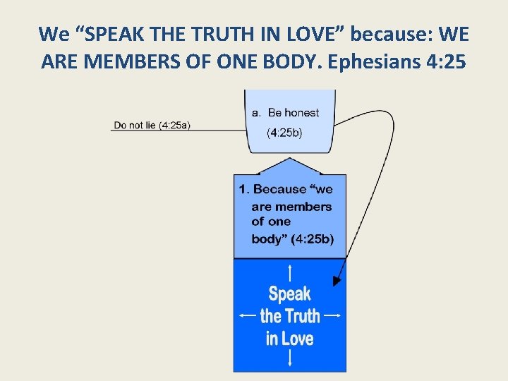 We “SPEAK THE TRUTH IN LOVE” because: WE ARE MEMBERS OF ONE BODY. Ephesians