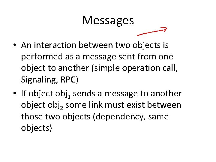 Messages • An interaction between two objects is performed as a message sent from