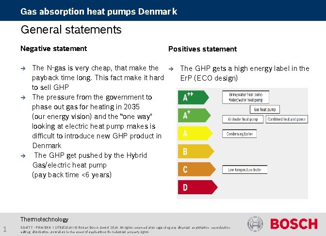 Gas absorption heat pumps Denmark General statements Negative statement è è è Positives statement