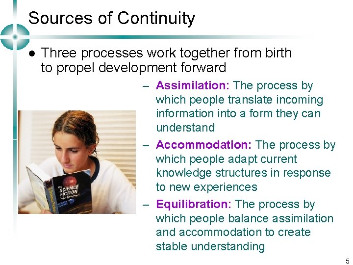 Sources of Continuity l Three processes work together from birth to propel development forward