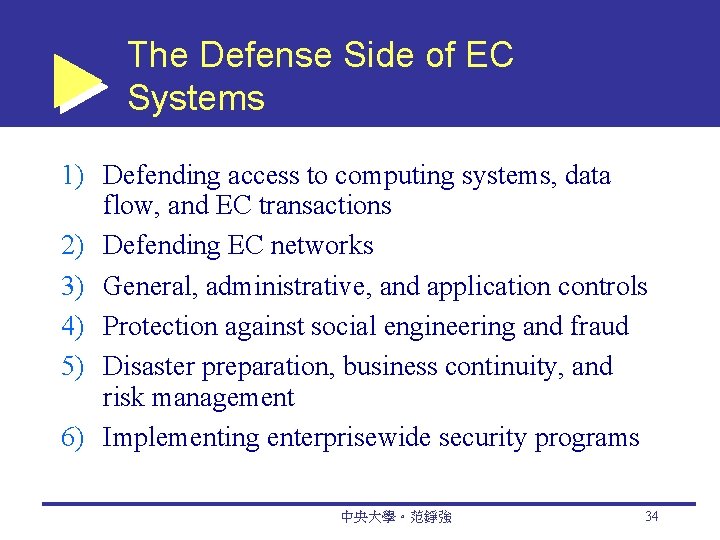 The Defense Side of EC Systems 1) Defending access to computing systems, data flow,