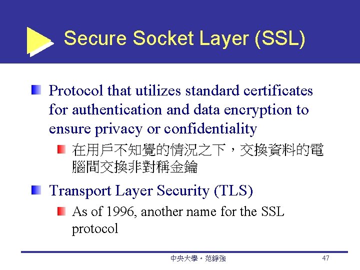 Secure Socket Layer (SSL) Protocol that utilizes standard certificates for authentication and data encryption