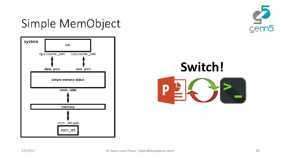 Simple Mem. Object Switch! 2/5/2017 © Jason Lowe-Power <jason@lowepower. com> 50 Simple Mem. Object Switch! 2/5/2017 © Jason Lowe-Power <jason@lowepower. com> 50
