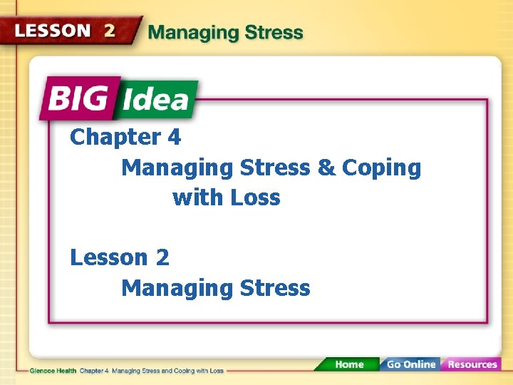 Chapter 4 Managing Stress & Coping with Loss Lesson 2 Managing Stress 