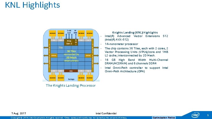KNL Highlights Knights Landing (KNL) Highlights ‐ Intel(R) Advanced Vector Extensions 512 (Intel(R) AVX-512)
