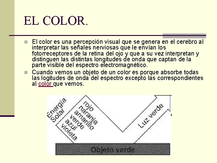 EL COLOR. n El color es una percepción visual que se genera en el