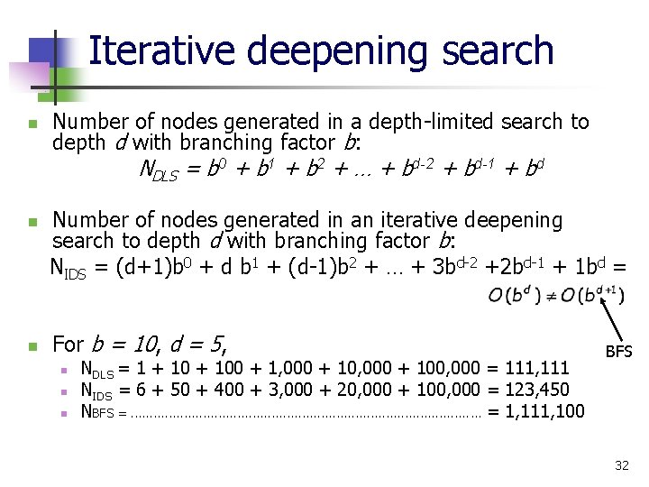 Iterative deepening search n Number of nodes generated in a depth-limited search to depth