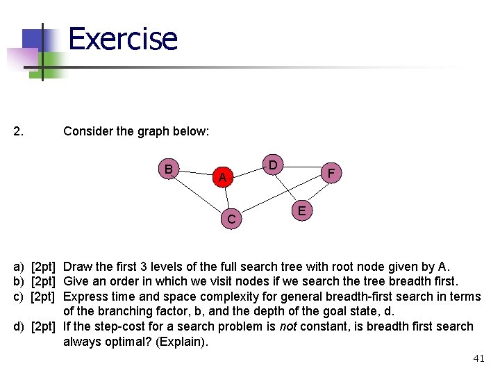Exercise 2. Consider the graph below: B A C D F E a) [2