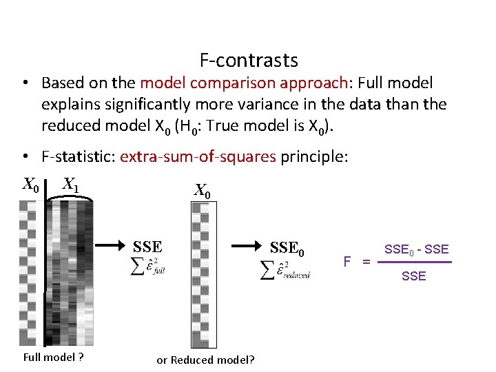 F-contrasts • Based on the model comparison approach: Full model explains significantly more variance