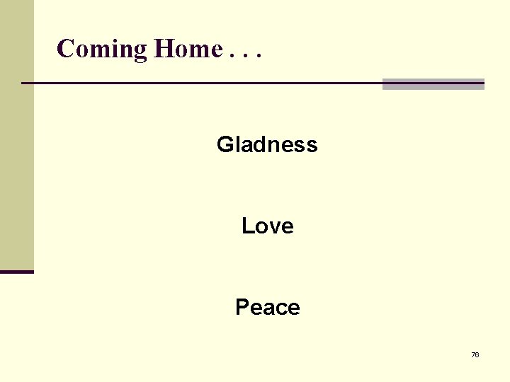 Coming Home. . . Gladness Love Peace 76 