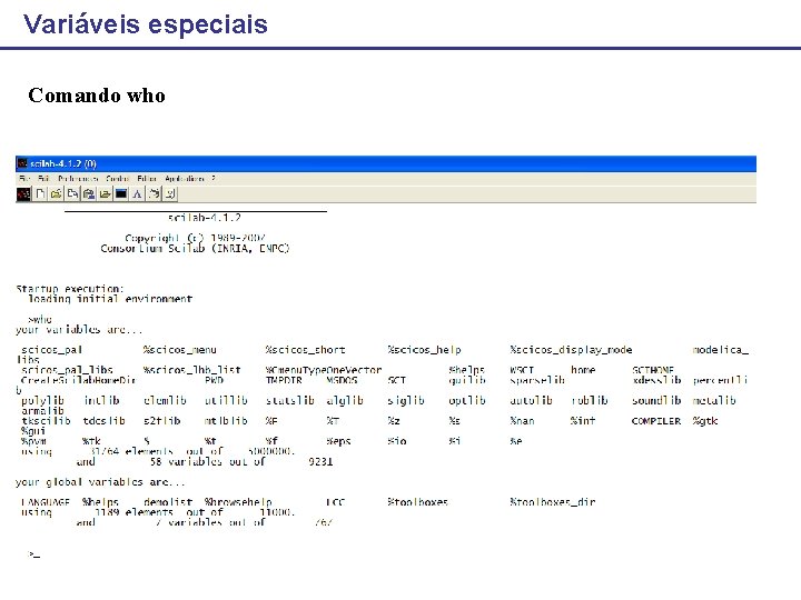 Variáveis especiais Comando who 