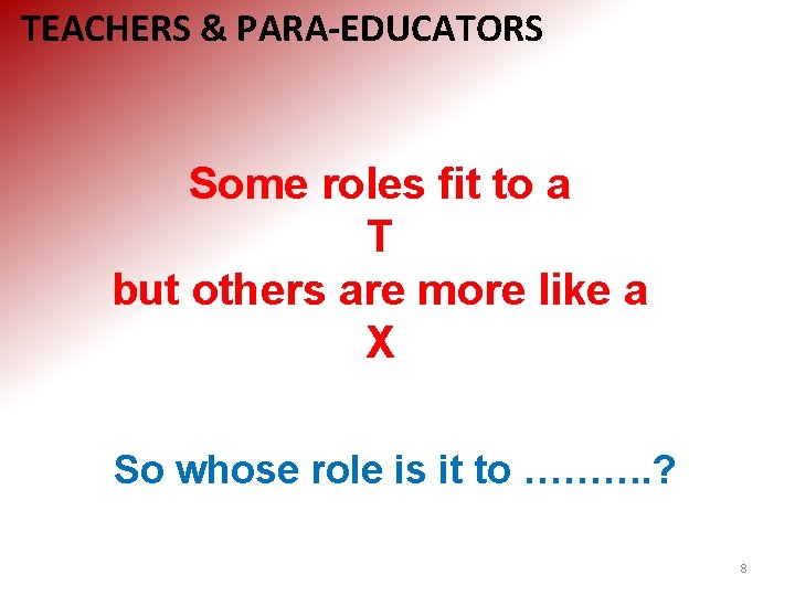 TEACHERS & PARA-EDUCATORS Some roles fit to a T but others are more like
