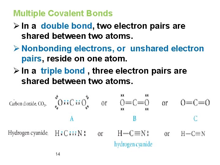 Multiple Covalent Bonds Ø In a double bond, two electron pairs are shared between