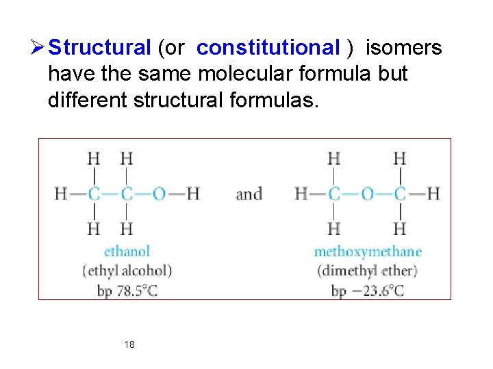 Ø Structural (or constitutional ) isomers have the same molecular formula but different structural