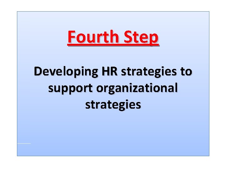 Fourth Step Developing HR strategies to support organizational strategies 
