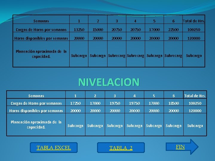 Semanas 1 2 3 4 5 6 Total de Hrs. Cargas de Horas por