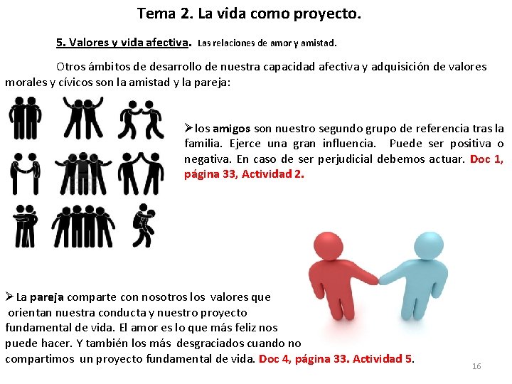 Tema 2. La vida como proyecto. 5. Valores y vida afectiva. Las relaciones de