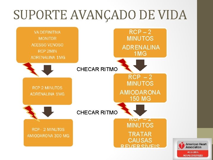 SUPORTE AVANÇADO DE VIDA RCP – 2 MINUTOS ADRENALINA 1 MG CHECAR RITMO RCP