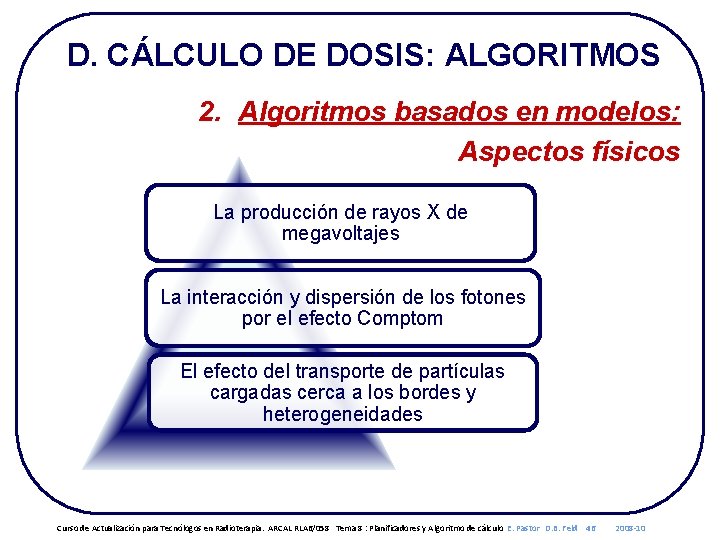 D. CÁLCULO DE DOSIS: ALGORITMOS 2. Algoritmos basados en modelos: Aspectos físicos La producción