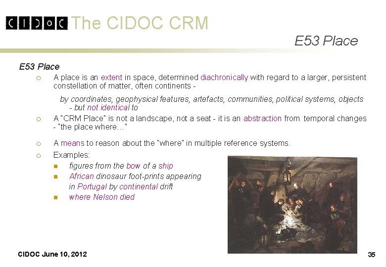 The CIDOC CRM E 53 Place ¡ ¡ A place is an extent in The CIDOC CRM E 53 Place ¡ ¡ A place is an extent in