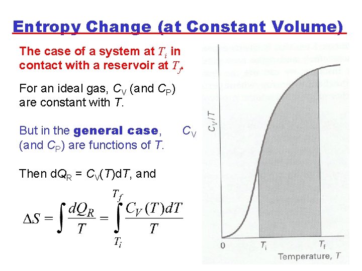 Entropy Change (at Constant Volume) The case of a system at Ti in contact