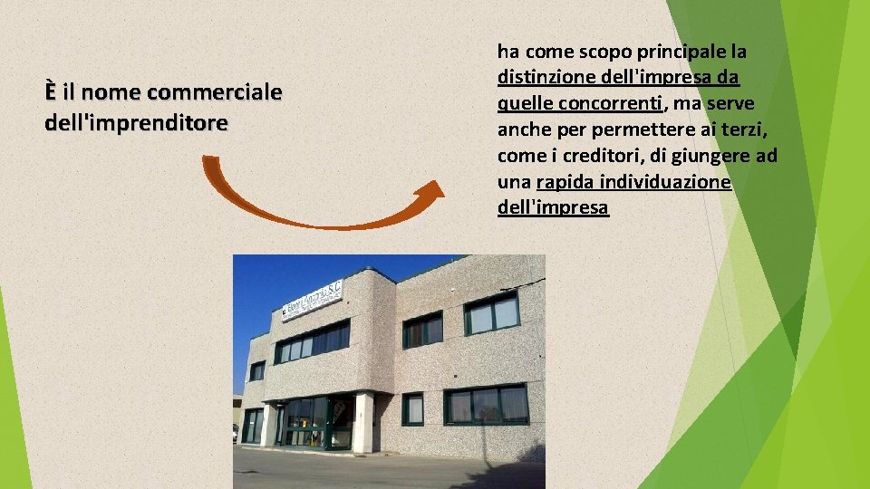 È il nome commerciale dell'imprenditore ha come scopo principale la distinzione dell'impresa da quelle