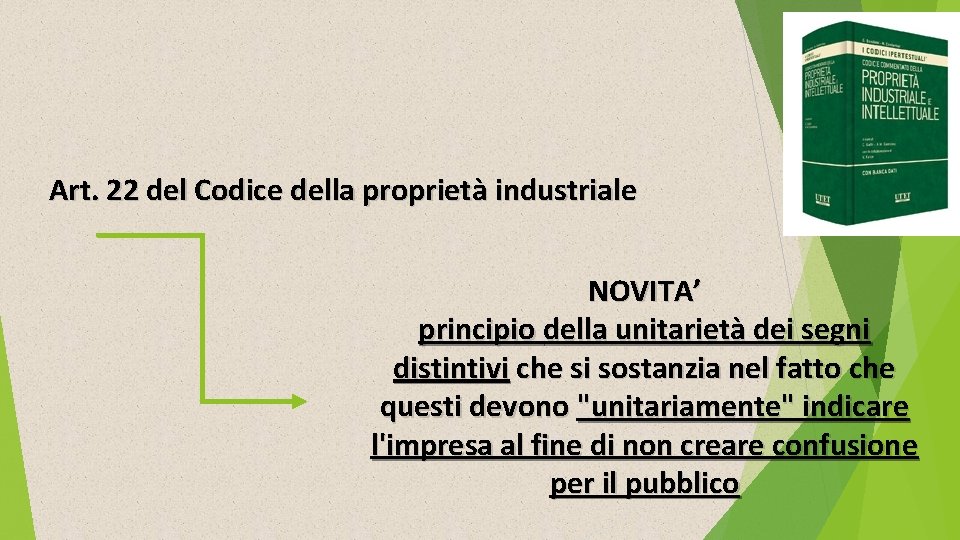 Art. 22 del Codice della proprietà industriale NOVITA’ principio della unitarietà dei segni distintivi