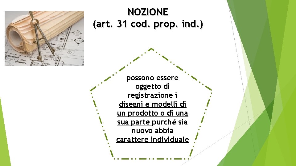NOZIONE (art. 31 cod. prop. ind. ) possono essere oggetto di registrazione i disegni