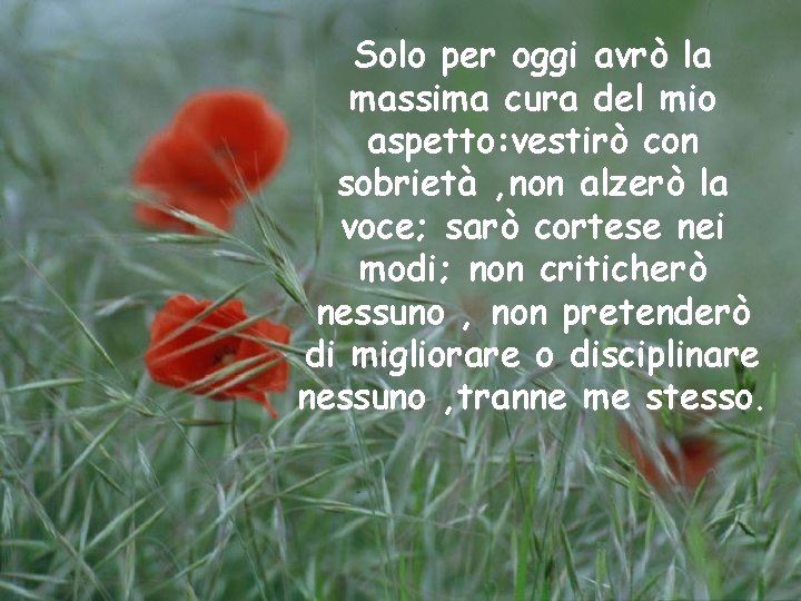 Solo per oggi avrò la massima cura del mio aspetto: vestirò con sobrietà ,