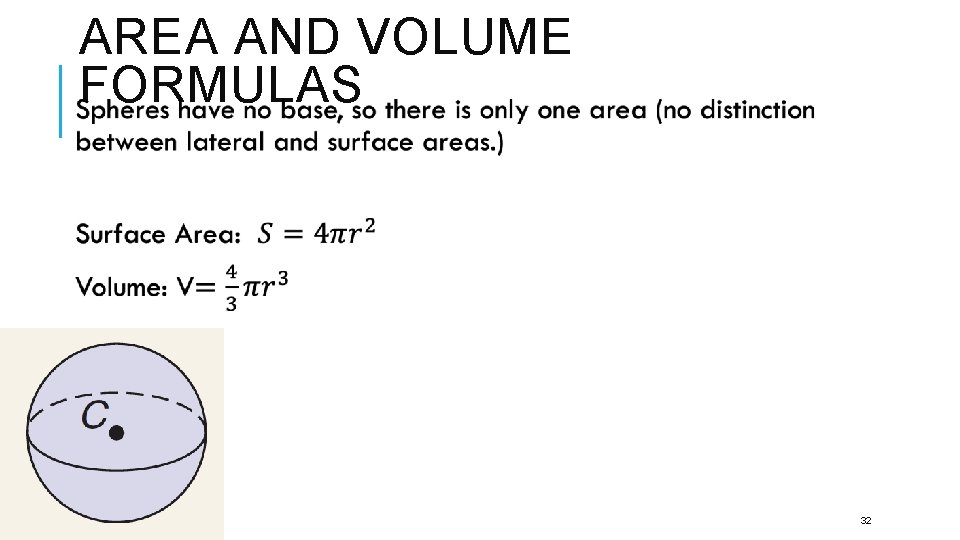 AREA AND VOLUME FORMULAS 32 