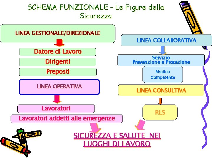 SCHEMA FUNZIONALE – Le Figure della Sicurezza LINEA GESTIONALE/DIREZIONALE Datore di Lavoro Dirigenti Preposti