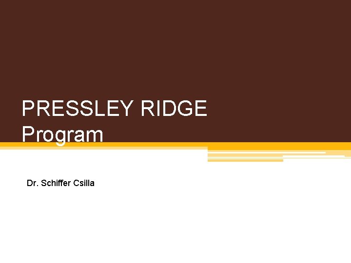 PRESSLEY RIDGE Program Dr. Schiffer Csilla 