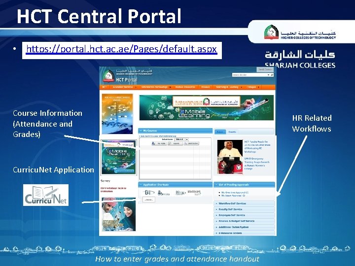 HCT Central Portal • https: //portal. hct. ac. ae/Pages/default. aspx Course Information (Attendance and