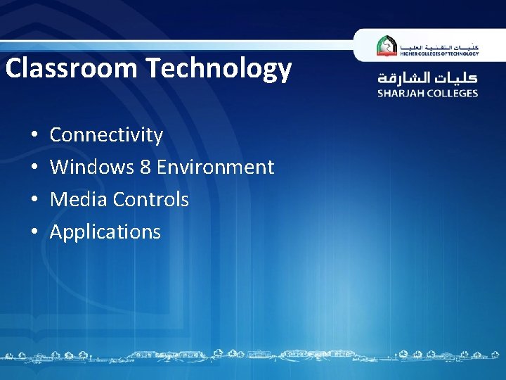 Classroom Technology • • Connectivity Windows 8 Environment Media Controls Applications 