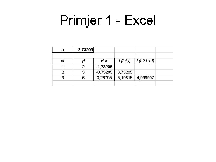 Primjer 1 - Excel 