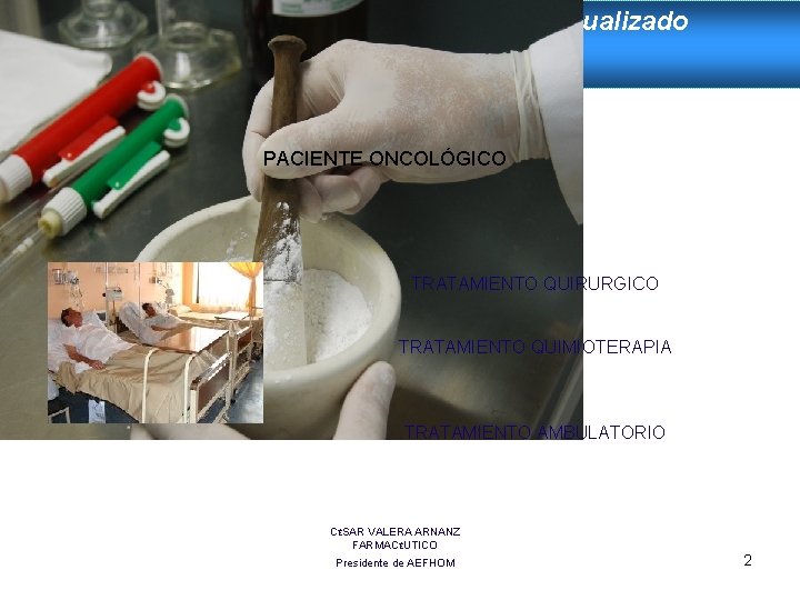 El Medicamento Homeopático Individualizado en el paciente oncológico PACIENTE ONCOLÓGICO TRATAMIENTO QUIRURGICO TRATAMIENTO QUIMIOTERAPIA El Medicamento Homeopático Individualizado en el paciente oncológico PACIENTE ONCOLÓGICO TRATAMIENTO QUIRURGICO TRATAMIENTO QUIMIOTERAPIA