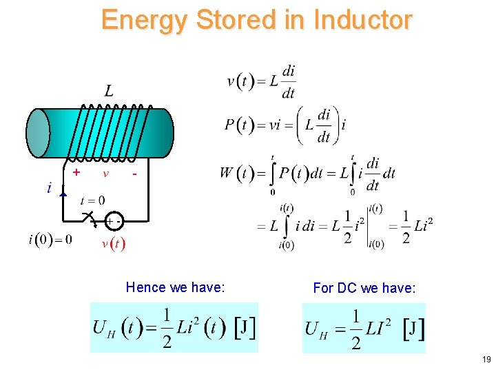 Energy Stored in Inductor + - +- Hence we have: For DC we have: