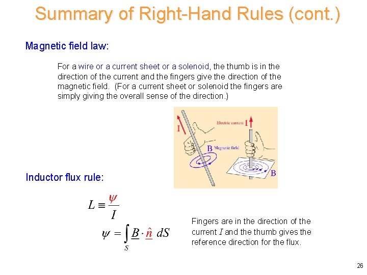 Summary of Right-Hand Rules (cont. ) Magnetic field law: For a wire or a