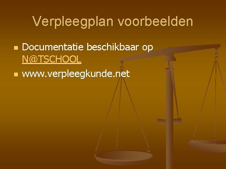 Verpleegplan voorbeelden n n Documentatie beschikbaar op N@TSCHOOL www. verpleegkunde. net 