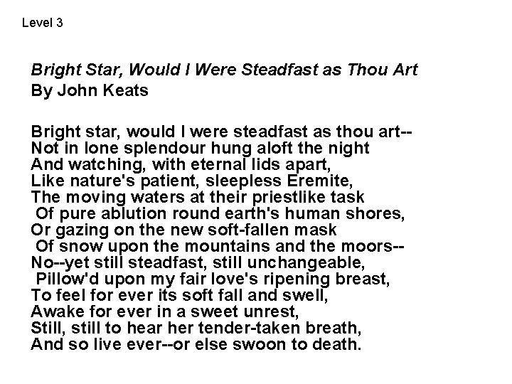 Level 3 Bright Star, Would I Were Steadfast as Thou Art By John Keats
