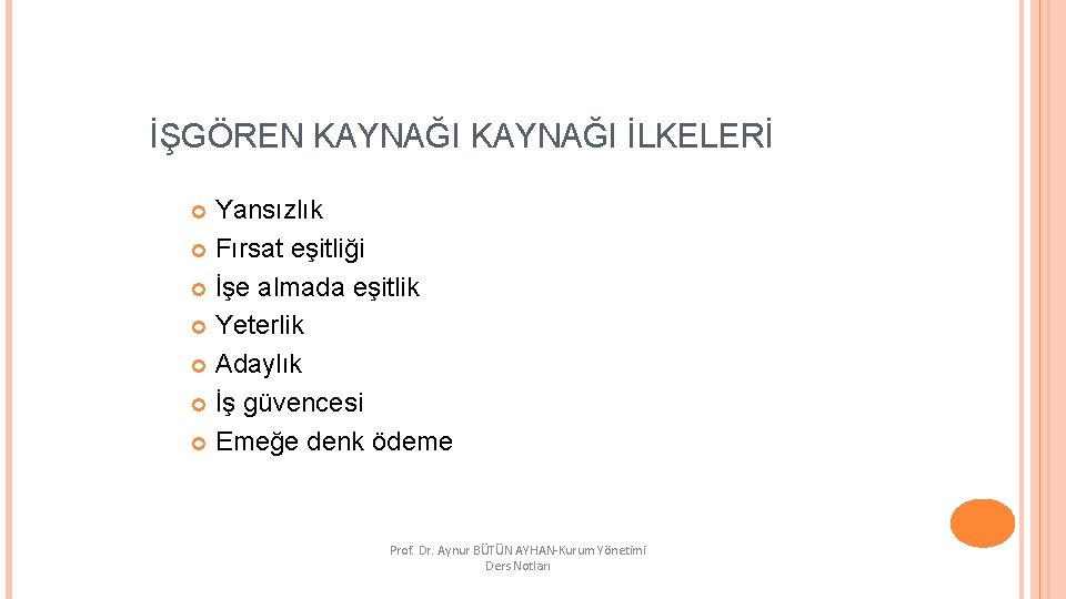 İŞGÖREN KAYNAĞI İLKELERİ Yansızlık Fırsat eşitliği İşe almada eşitlik Yeterlik Adaylık İş güvencesi Emeğe