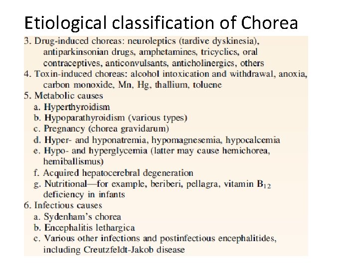 Etiological classification of Chorea 