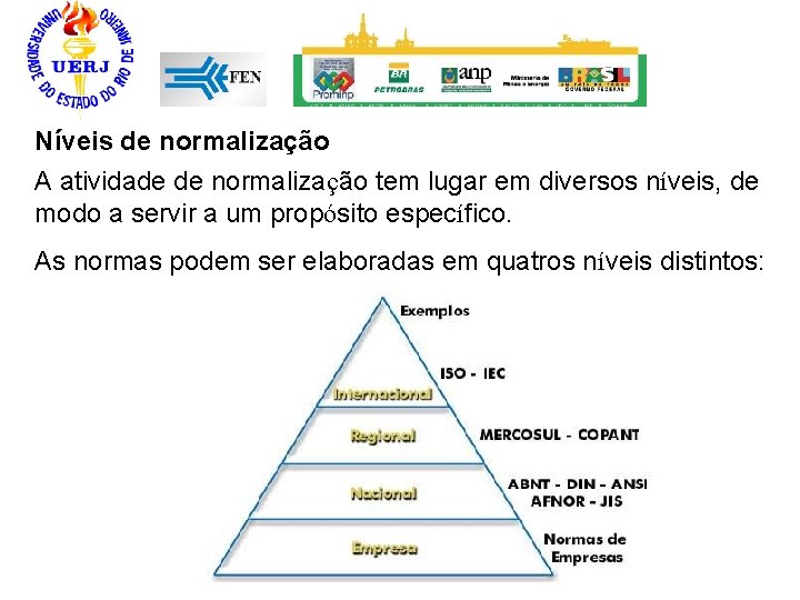 Níveis de normalização A atividade de normalização tem lugar em diversos níveis, de modo