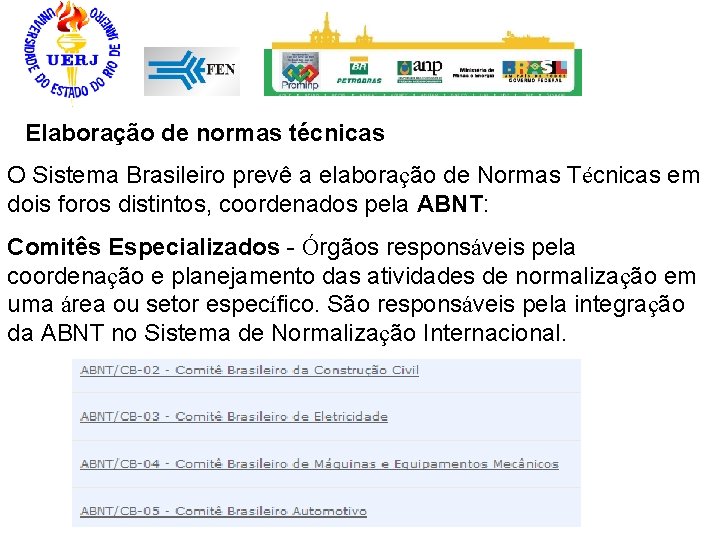 Elaboração de normas técnicas O Sistema Brasileiro prevê a elaboração de Normas Técnicas em